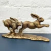 Resin Bronze Two Jumping Hares Sculpture