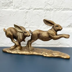 Resin Bronze Two Jumping Hares Sculpture