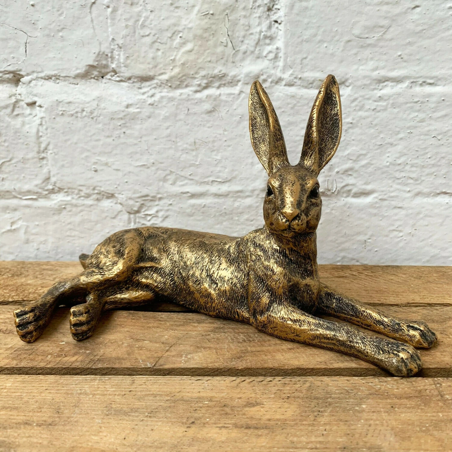 Resin Gold Lying Hare Sculpture 24cm 1 Resin Gold Lying Hare Sculpture 24cm