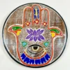 Hand Carved Round Hand Of Fatima Wood Wall Plaque 30cm
