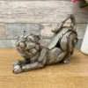 Silver Stretching Cat Sculpture