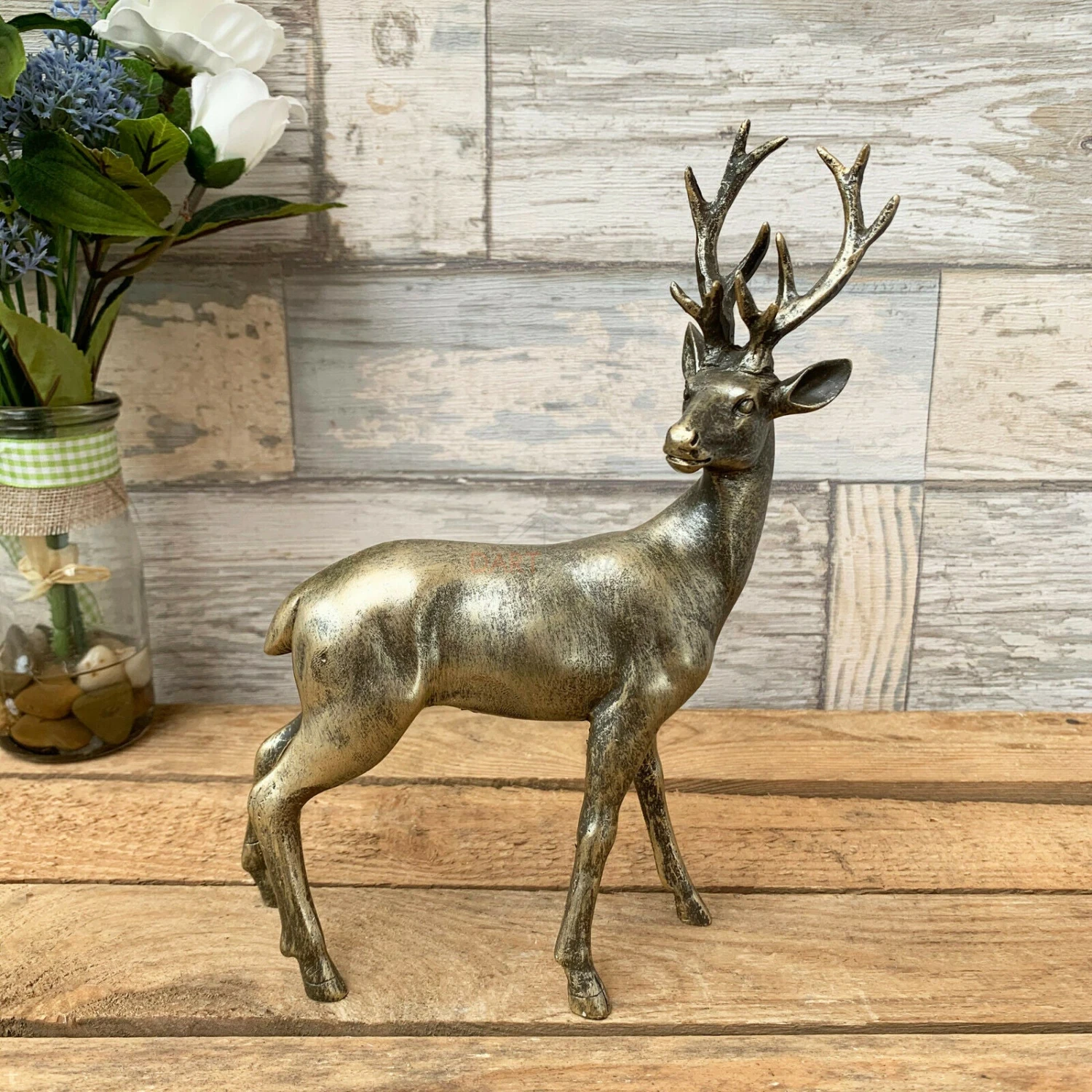 Antique Gold Left Facing Reindeer Sculpture 1 Antique Gold Left Facing Reindeer Sculpture