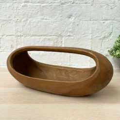 Teak Root Wood Smooth Long Trug Fruit Bowl 40cm