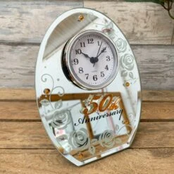 50th Golden Wedding Anniversary Mirror Clock 16cm