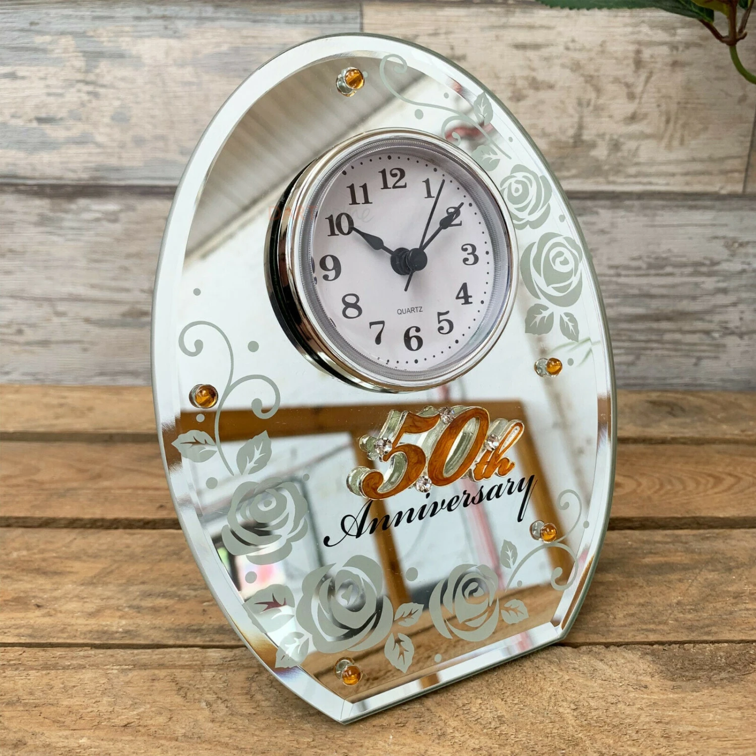 50th Golden Wedding Anniversary Mirror Clock 16cm 1 50th Golden Wedding Anniversary Mirror Clock 16cm