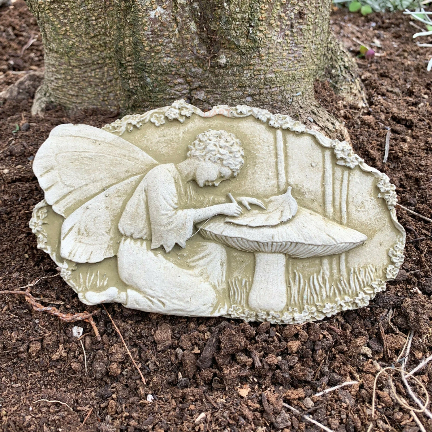 Stone Angel Fairy Writing Garden Wall Hanging Plaque 18cm 1 Stone Angel Fairy Writing Garden Wall Hanging Plaque 18cm