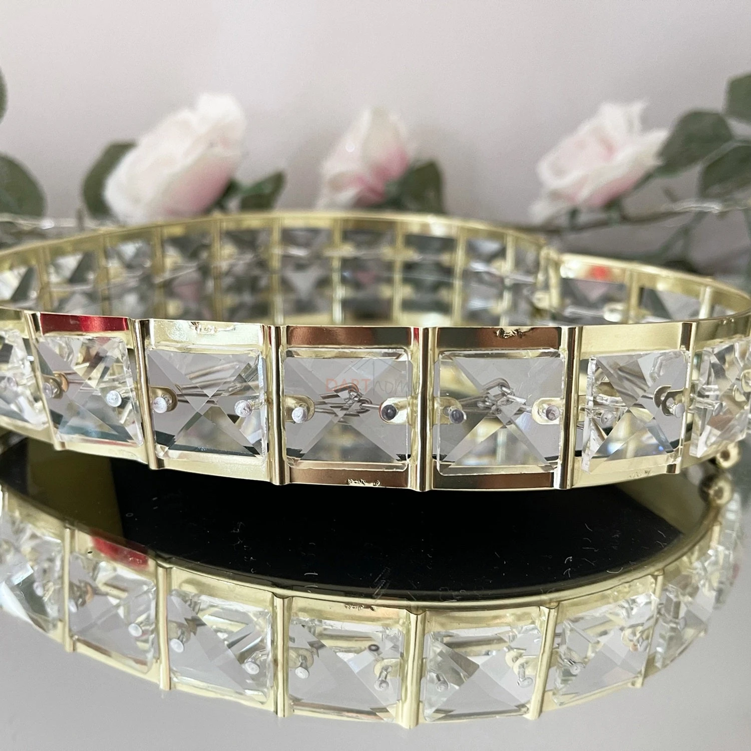 Gold Love Heart Glass Crystal Mirrored Candle Plate 21cm 3 Gold Love Heart Glass Crystal Mirrored Candle Plate 21cm - Image 3