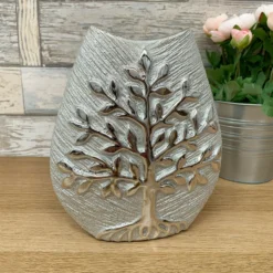 Champagne Silver Ceramic Tree Of Life Wide Vase