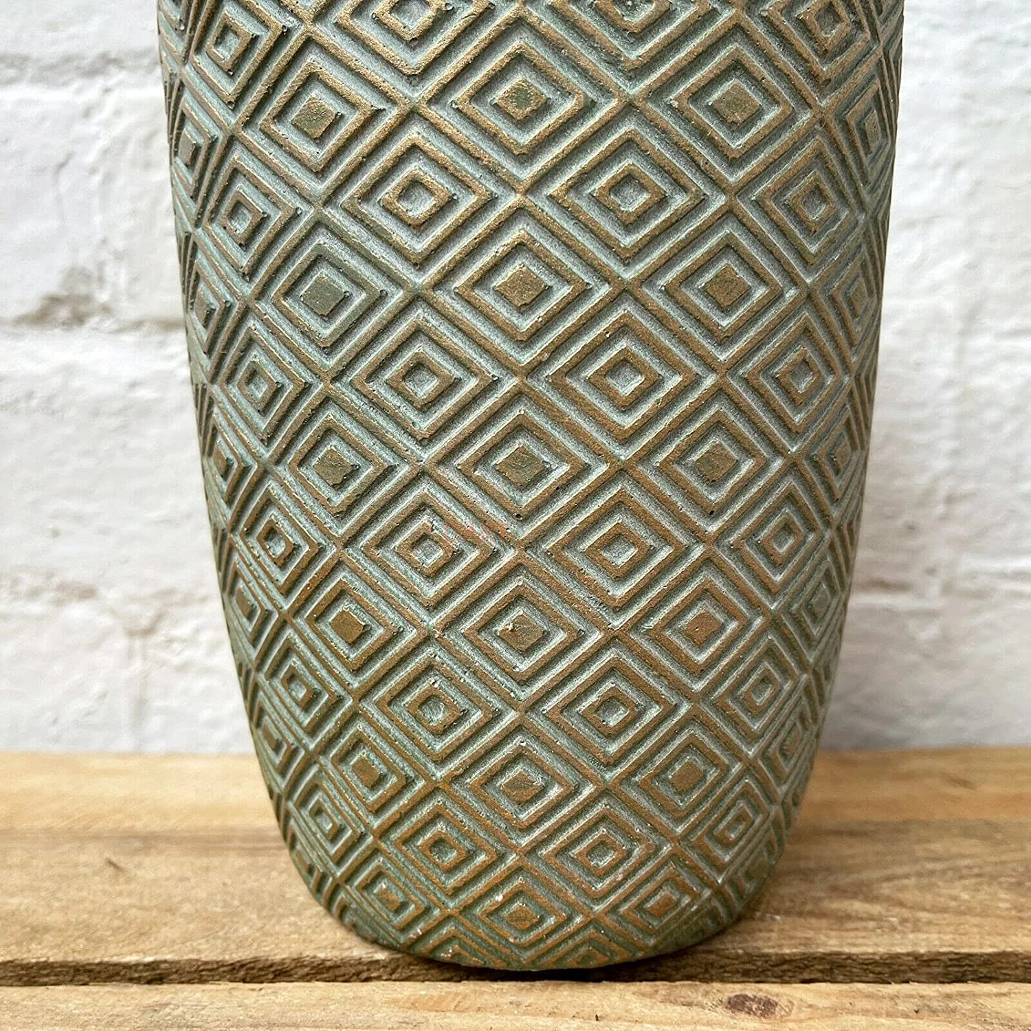 Cement Tall Diamond Plant Pot 20cm - Green & Gold 3 Cement Tall Diamond Plant Pot 20cm - Green & Gold - Image 3