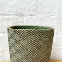 Cement Tall Diamond Plant Pot 17cm - Green & Gold -Home Decoration 42 7086fc62 06e6 47f5 86d3 8c64724c0e0b