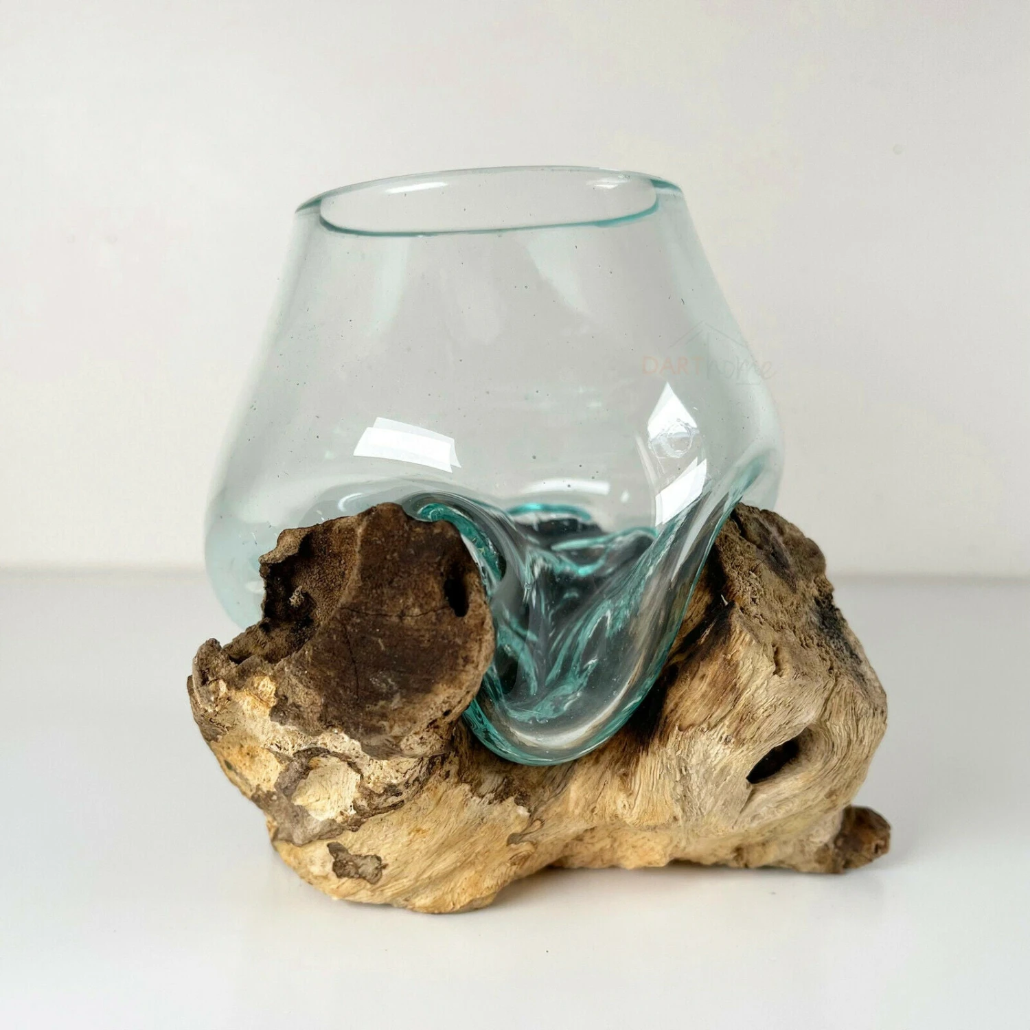 Molten Glass Bowl With Teak Root Wood Stand 4 Molten Glass Bowl With Teak Root Wood Stand - Image 4