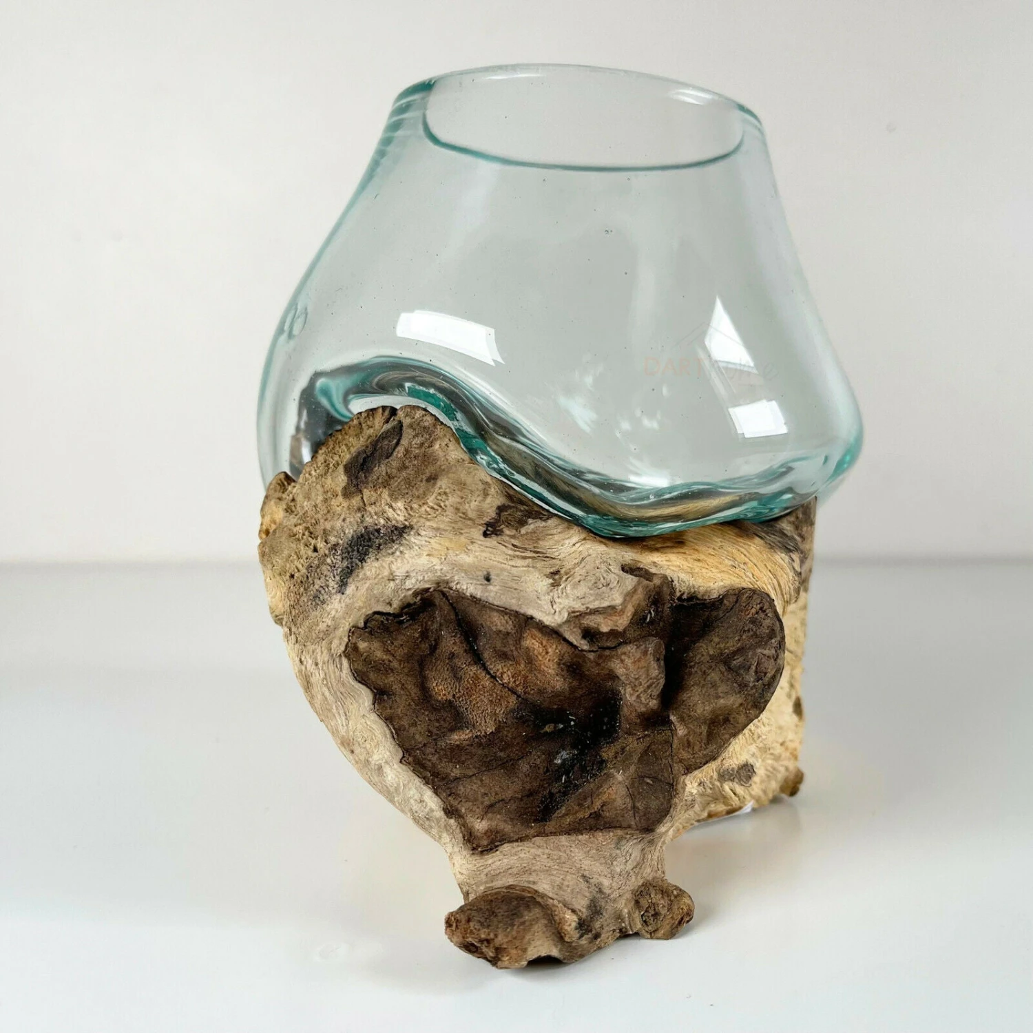 Molten Glass Bowl With Teak Root Wood Stand 5 Molten Glass Bowl With Teak Root Wood Stand - Image 5