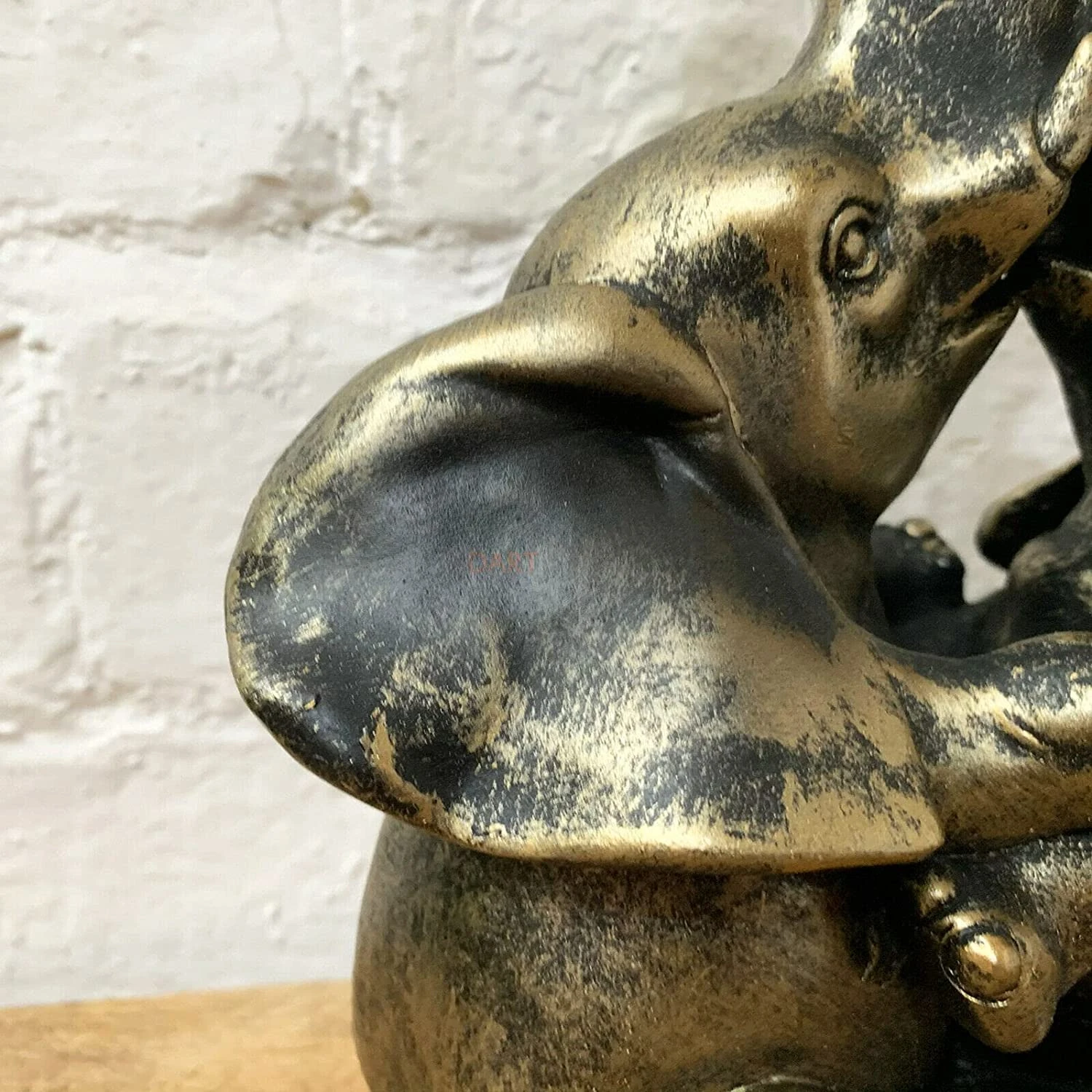 Distressed Gold Resin Love Elephant Ornament 2 Distressed Gold Resin Love Elephant Ornament - Image 2