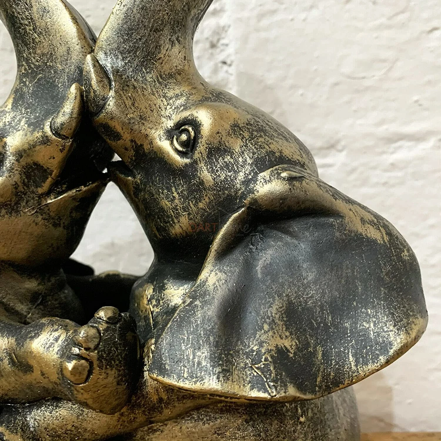 Distressed Gold Resin Love Elephant Ornament 3 Distressed Gold Resin Love Elephant Ornament - Image 3