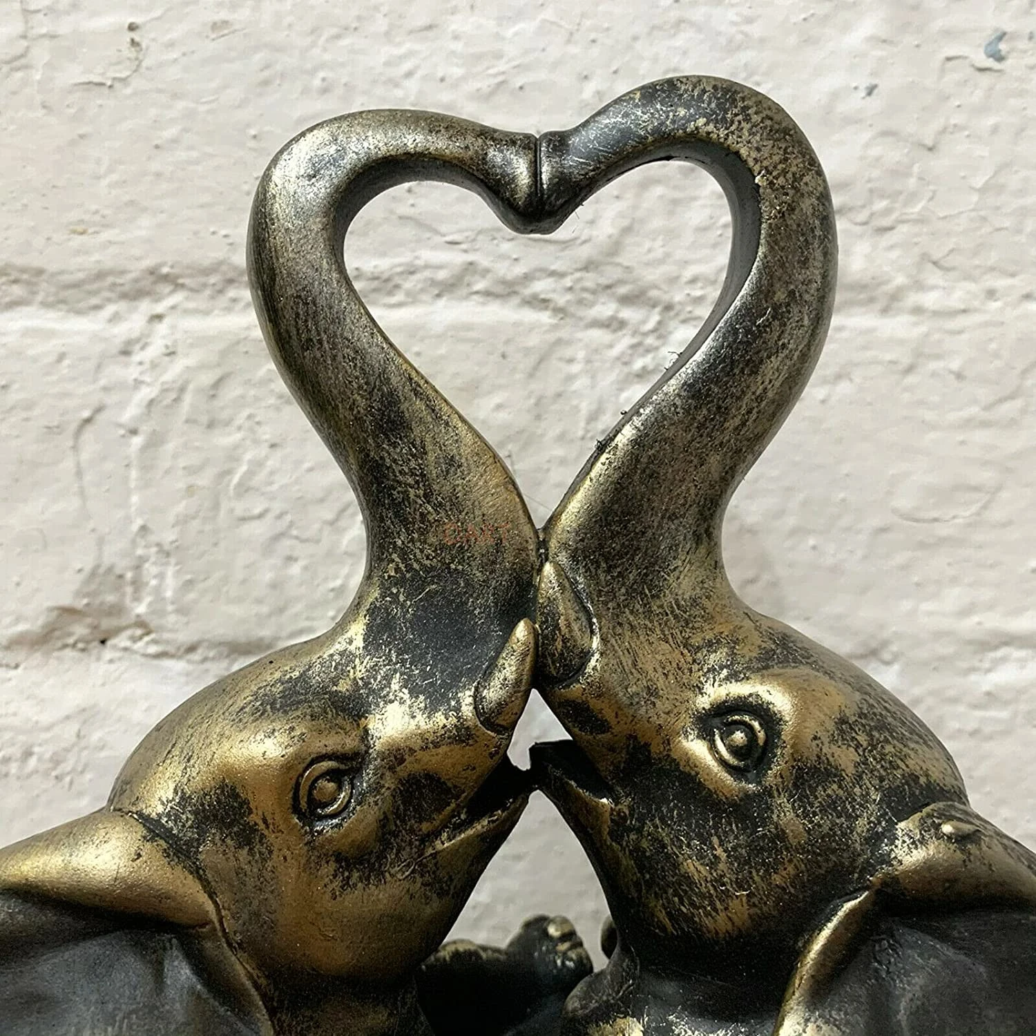 Distressed Gold Resin Love Elephant Ornament 4 Distressed Gold Resin Love Elephant Ornament - Image 4