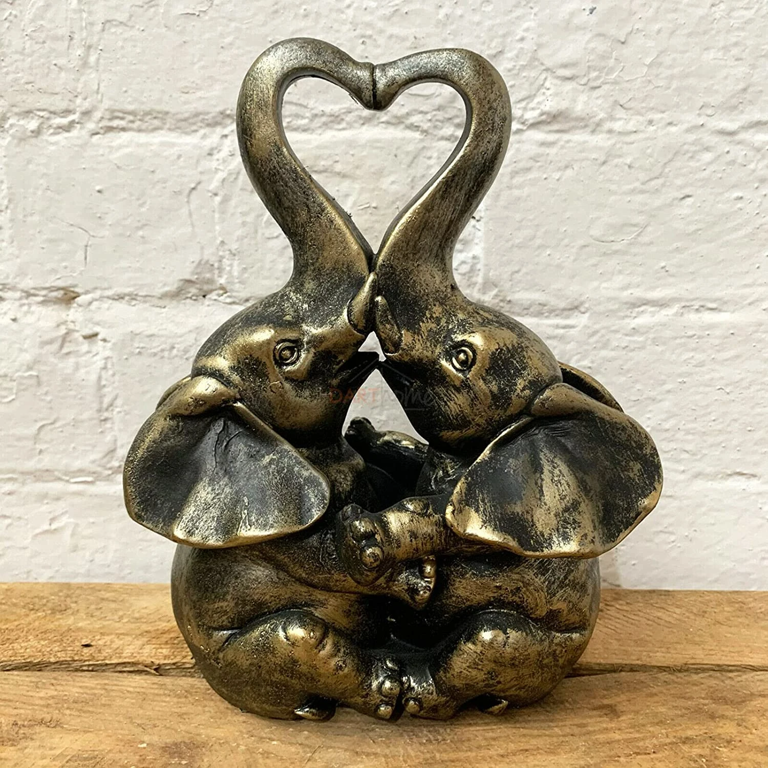 Distressed Gold Resin Love Elephant Ornament 7 Distressed Gold Resin Love Elephant Ornament - Image 7