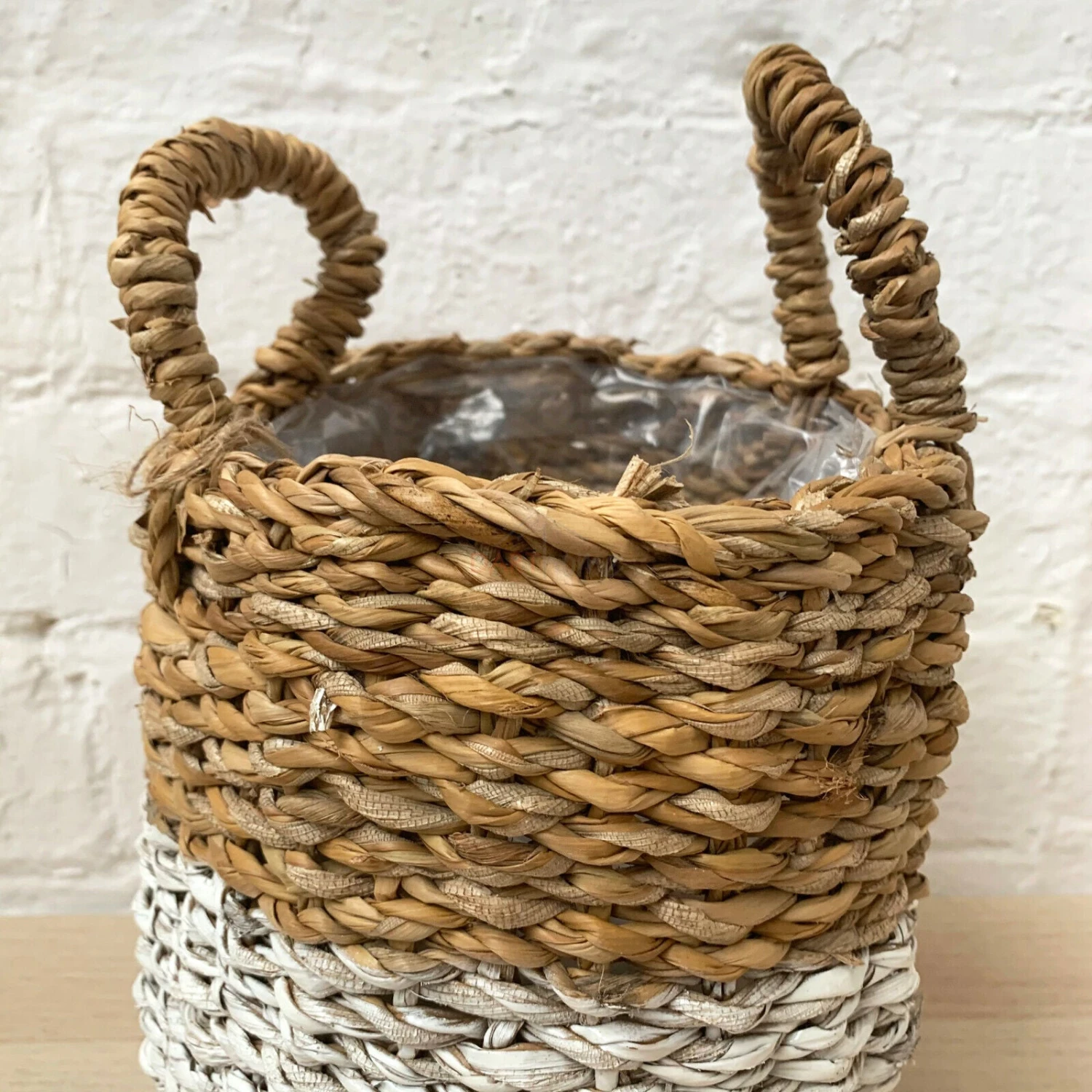 Set Of 3 Two Tone Lined Seagrass Planters 6 Set Of 3 Two Tone Lined Seagrass Planters - Image 6