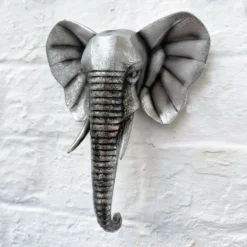 Silver Resin Elephant Bust Wall Ornament 21cm