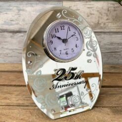25th Silver Wedding Anniversary Mirrored Clock