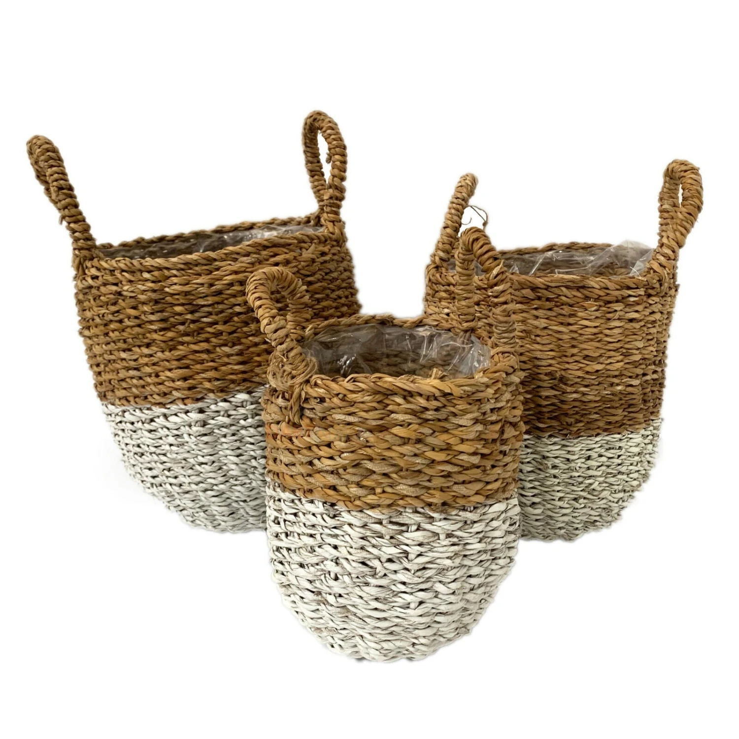 Set Of 3 Two Tone Lined Seagrass Planters 9 Set Of 3 Two Tone Lined Seagrass Planters - Image 9