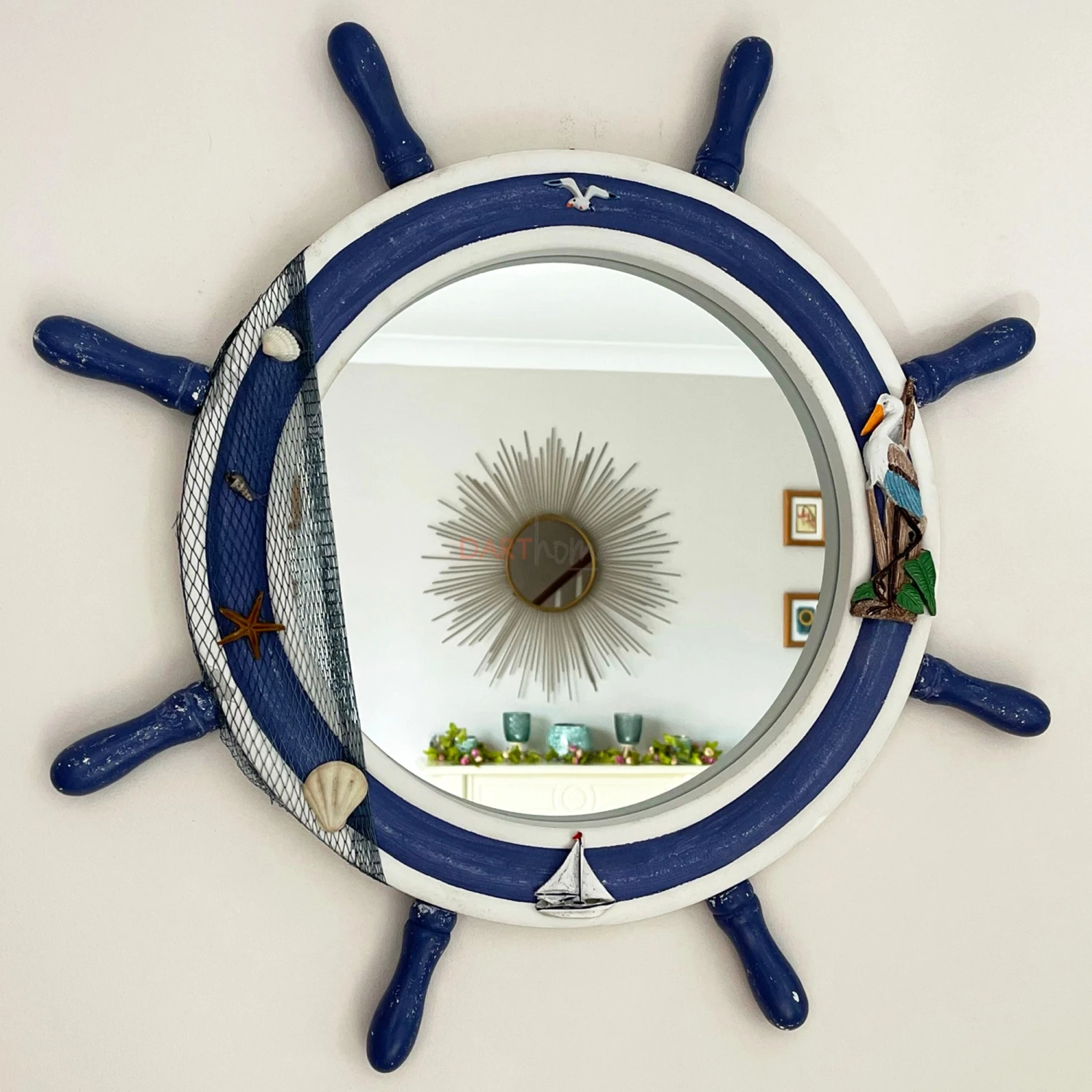 Wooden Ships Wheel Wall Mirror 60cm 1 Wooden Ships Wheel Wall Mirror 60cm