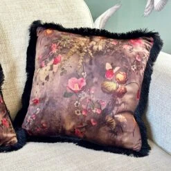 Fringed Boho Floral Velvet Cushion