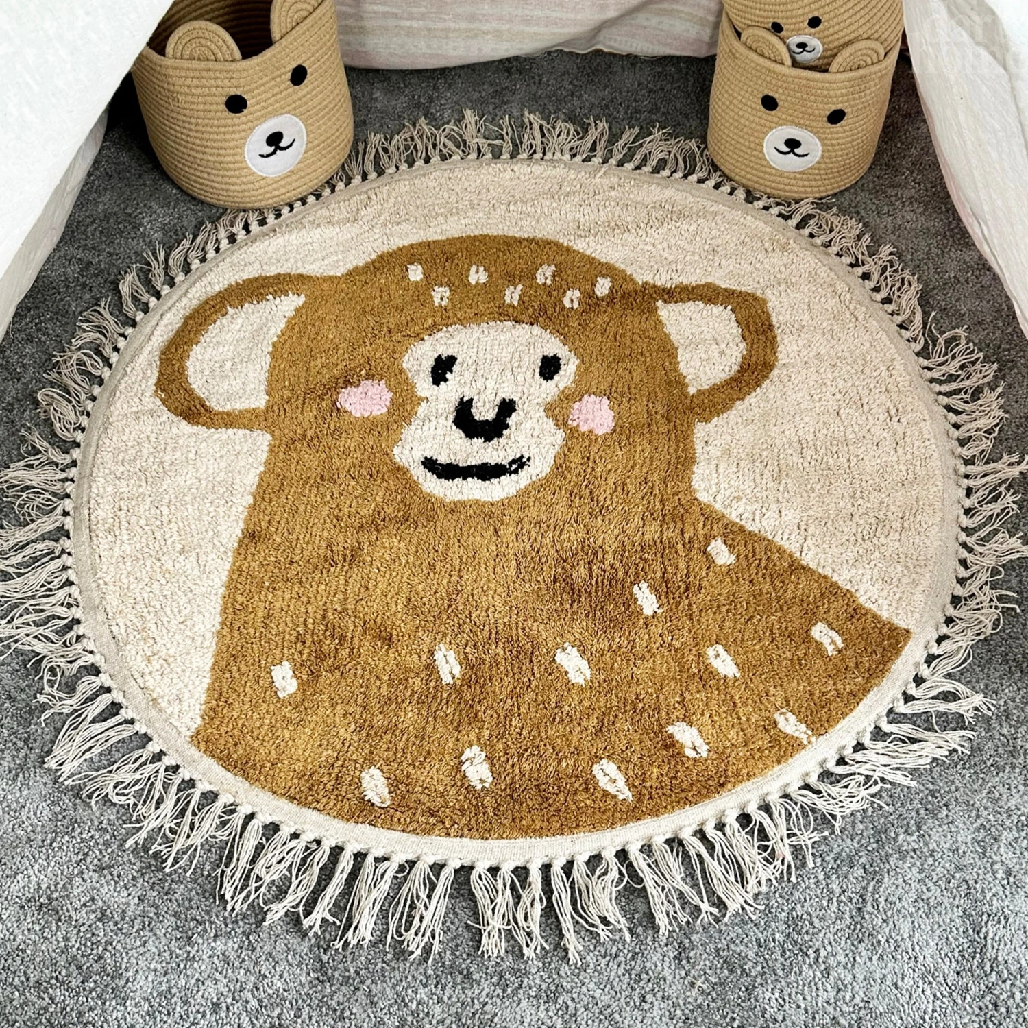 Tufted Cotton Monkey Floor Rug With Tassels 1 Tufted Cotton Monkey Floor Rug With Tassels