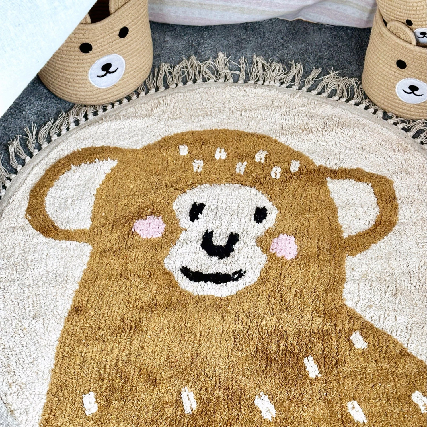Tufted Cotton Monkey Floor Rug With Tassels 2 Tufted Cotton Monkey Floor Rug With Tassels - Image 2