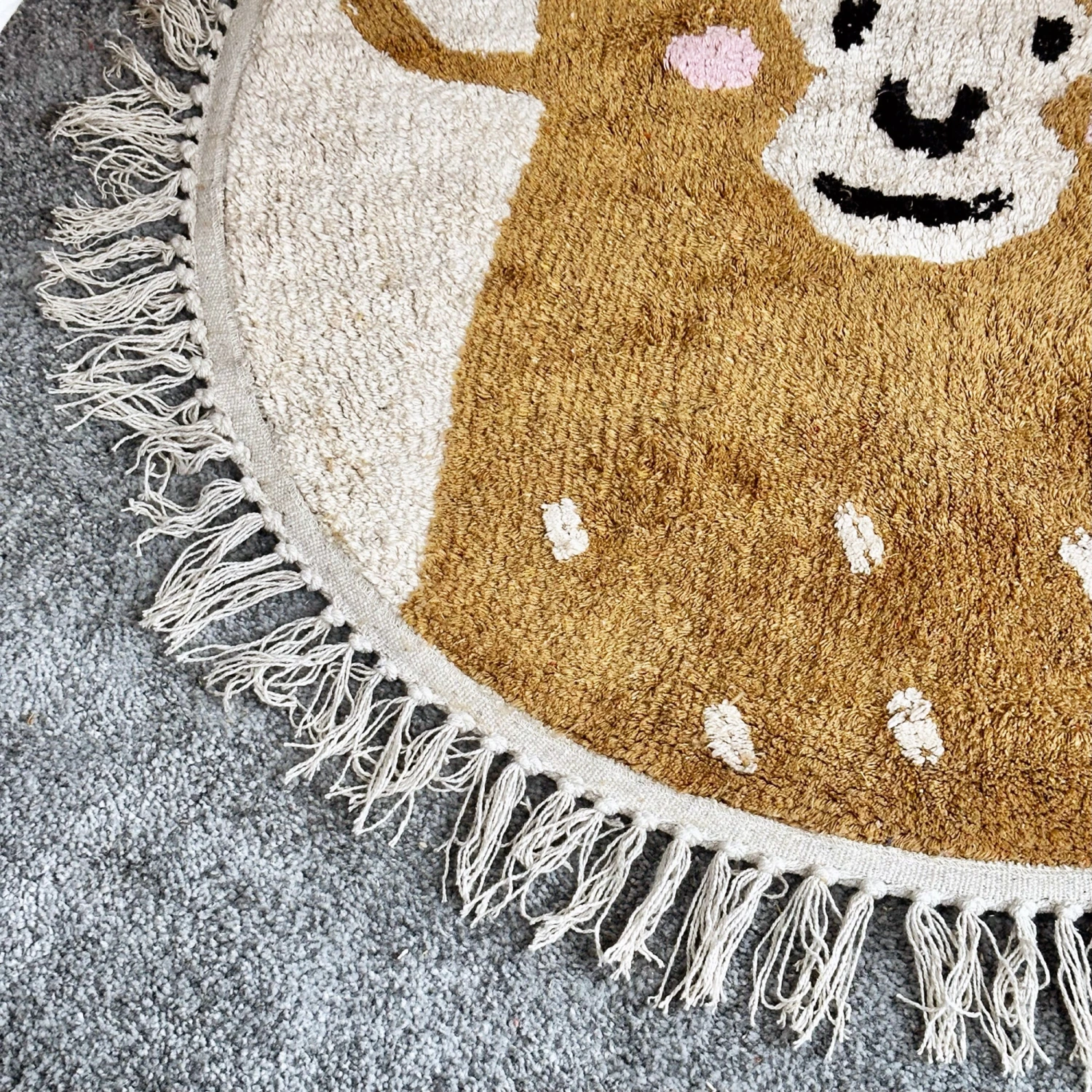 Tufted Cotton Monkey Floor Rug With Tassels 3 Tufted Cotton Monkey Floor Rug With Tassels - Image 3