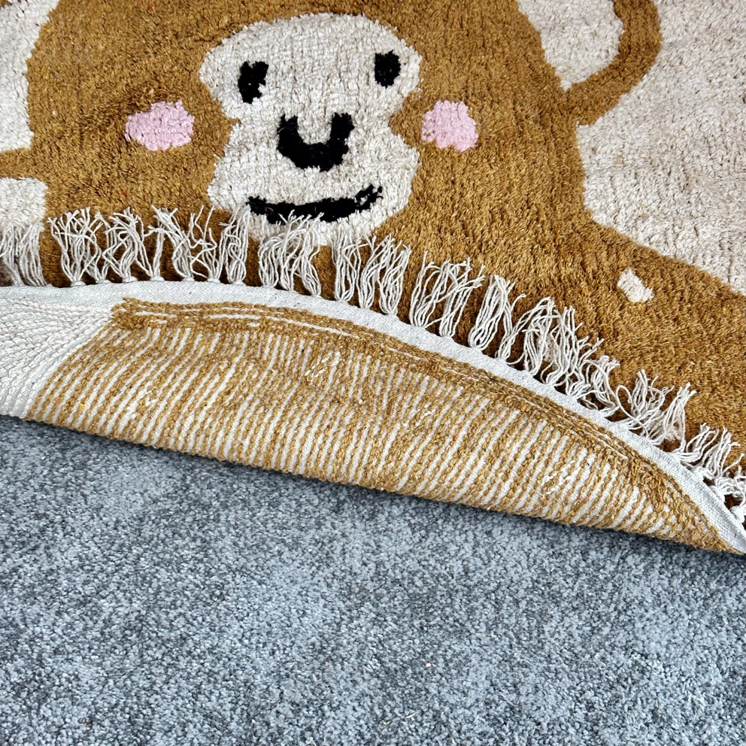 Tufted Cotton Monkey Floor Rug With Tassels 4 Tufted Cotton Monkey Floor Rug With Tassels - Image 4