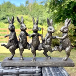 Antique Gold Five Dancing Hares Sculpture