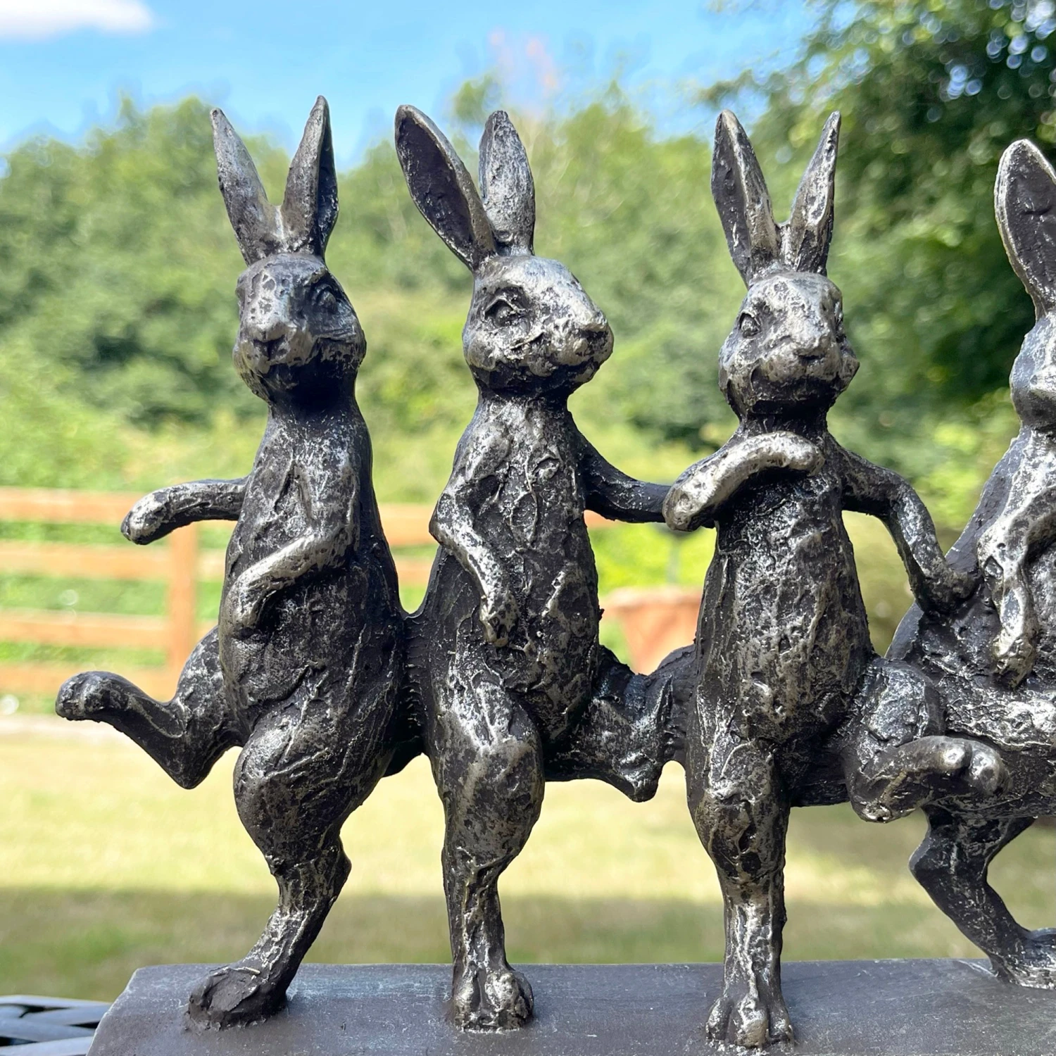 Antique Gold Five Dancing Hares Sculpture 2 Antique Gold Five Dancing Hares Sculpture - Image 2