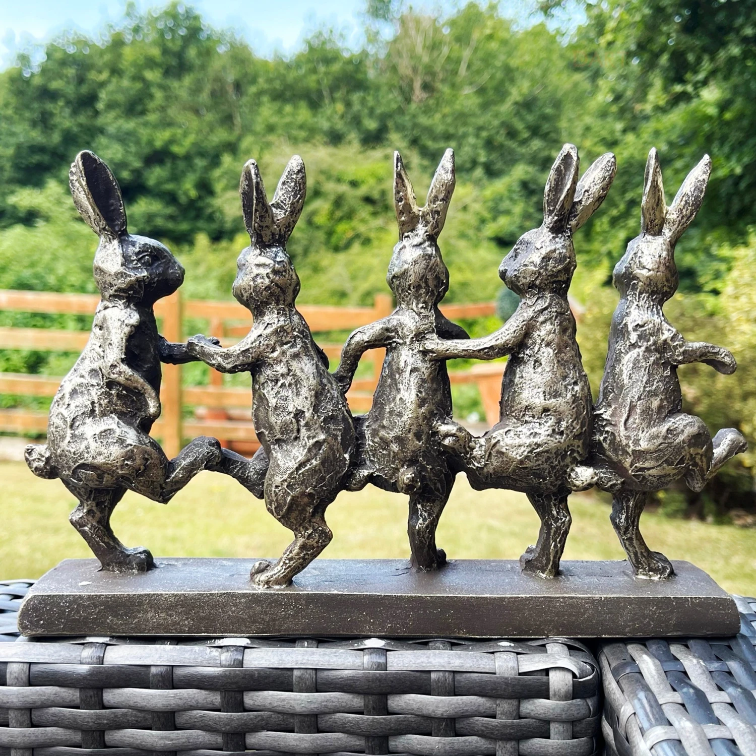 Antique Gold Five Dancing Hares Sculpture 5 Antique Gold Five Dancing Hares Sculpture - Image 5