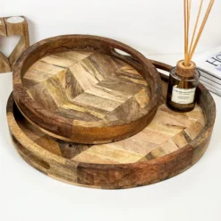 Set Of 2 Herringbone Wooden Trays