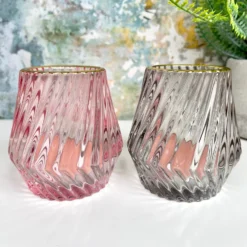 Ribbed Glass Candle Holders Set Of 2