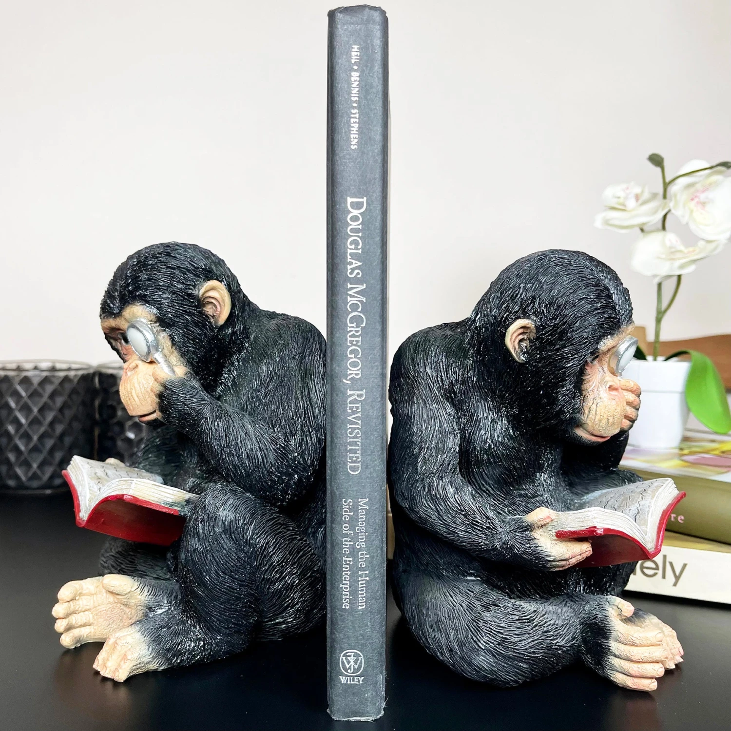 Black Reading Monkey Bookends 1 Black Reading Monkey Bookends