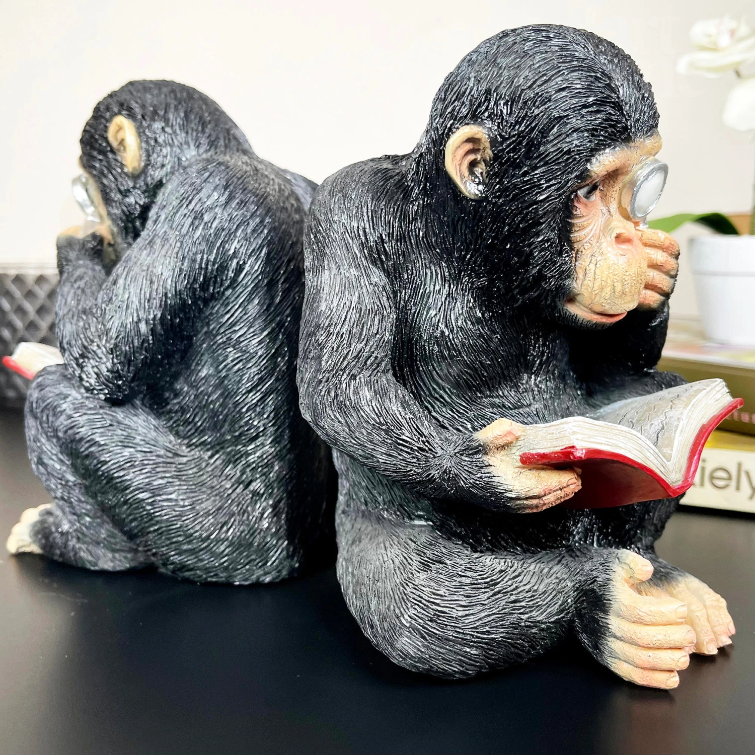 Black Reading Monkey Bookends 7 Black Reading Monkey Bookends - Image 7