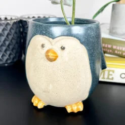 Speckled Ceramic Penguin Plant Pot Cover