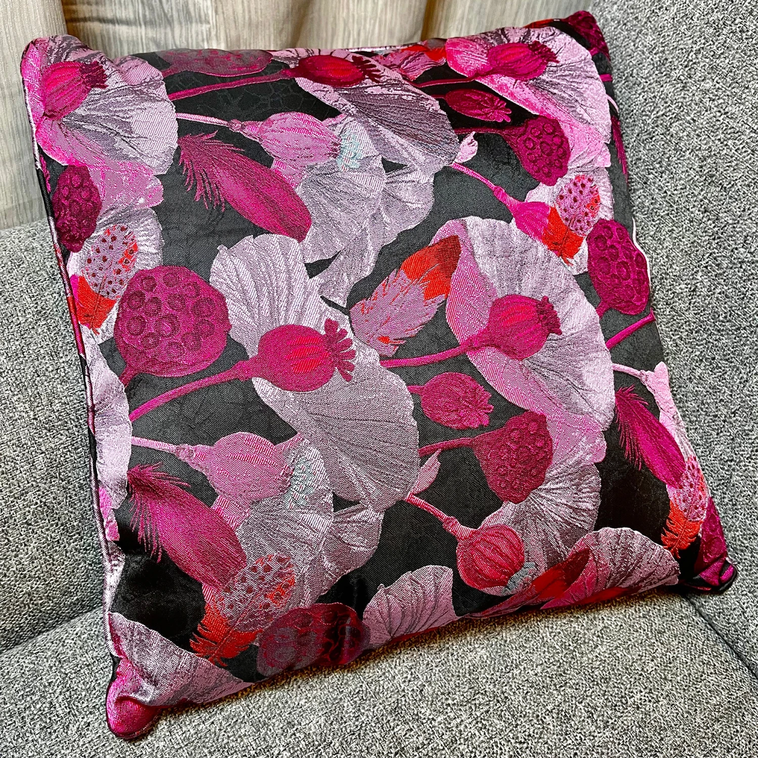 Square Pink Poppy Cushion 1 Square Pink Poppy Cushion