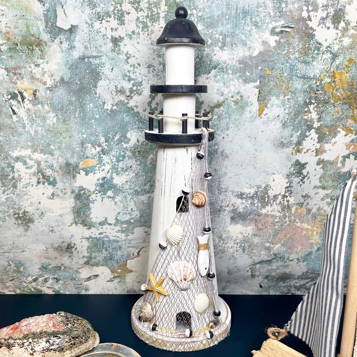 White Wooden Lighthouse Nautical Ornament 1 White Wooden Lighthouse Nautical Ornament