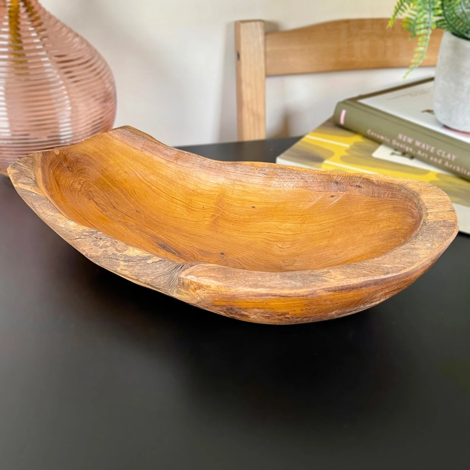 Teak Root Wood Long Bowl 35cm 4 Teak Root Wood Long Bowl 35cm - Image 4