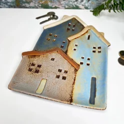 Ceramic Tall Cottage Houses Decorative Plate