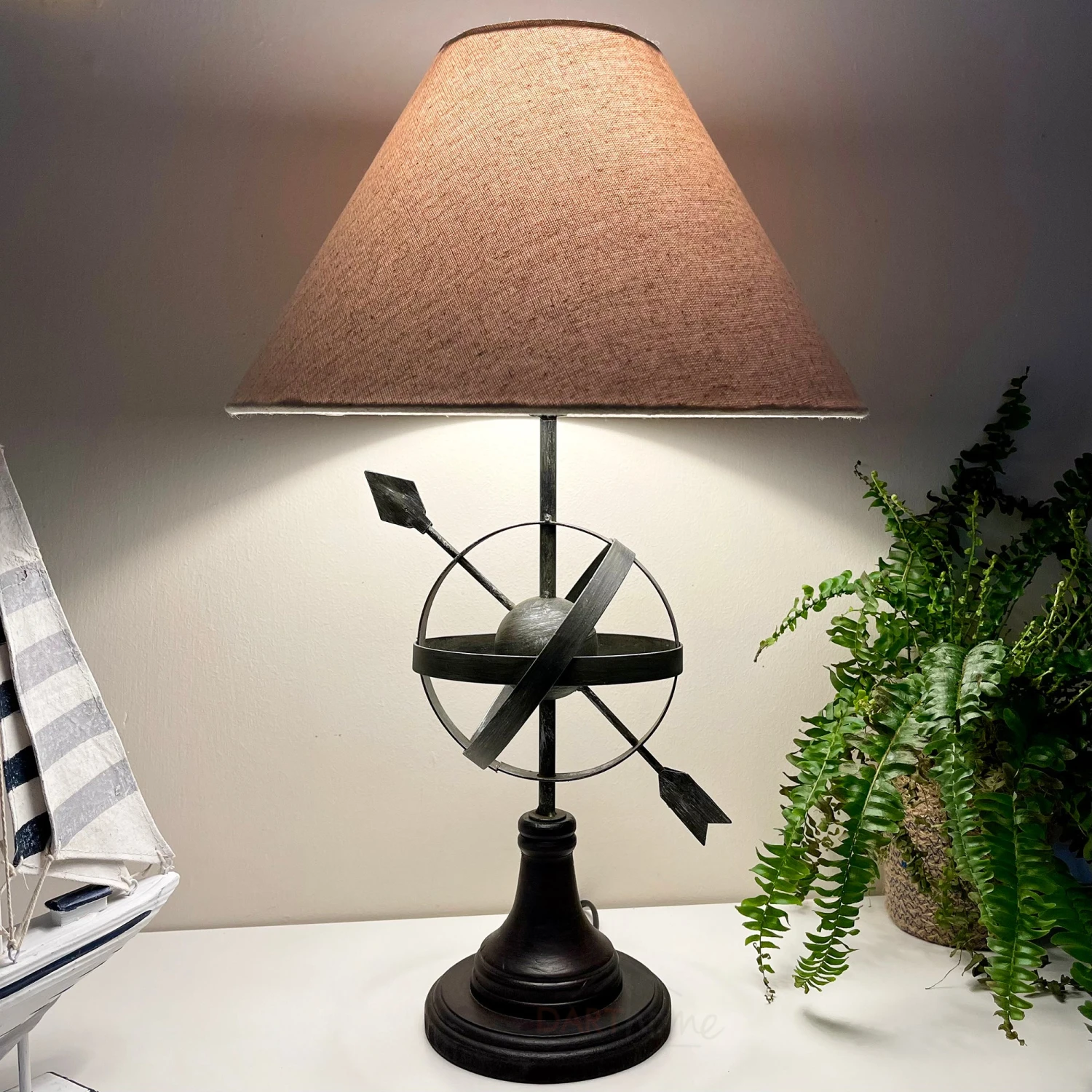 Metal Armillary Sphere Table Lamp With Natural Shade 1 Metal Armillary Sphere Table Lamp With Natural Shade