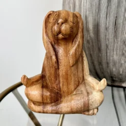 Wood Lotus Pose Yoga Bunny Sculpture