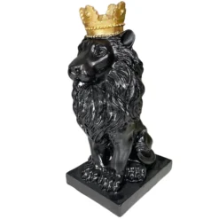 Black Royal Lion With Gold Crown Statue 13x26x16cm -Home Decoration IMG E1104copy
