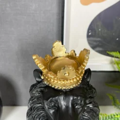 Black Royal Lion With Gold Crown Statue 13x26x16cm -Home Decoration IMG E1106