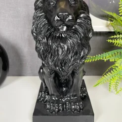 Black Royal Lion With Gold Crown Statue 13x26x16cm -Home Decoration IMG E1107
