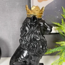 Black Royal Lion With Gold Crown Statue 13x26x16cm -Home Decoration IMG E1109