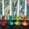 Eclectic Jewel Glass Candlestick Holders Set Of 4