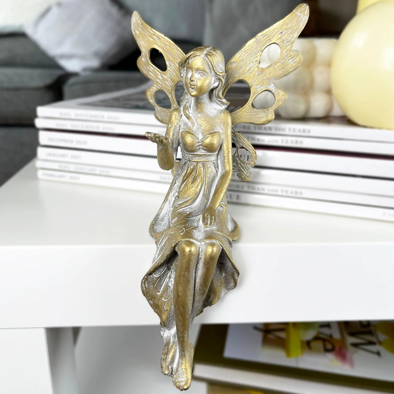 Gold Shelf Sitting Fairy Ornament 4 Gold Shelf Sitting Fairy Ornament - Image 4